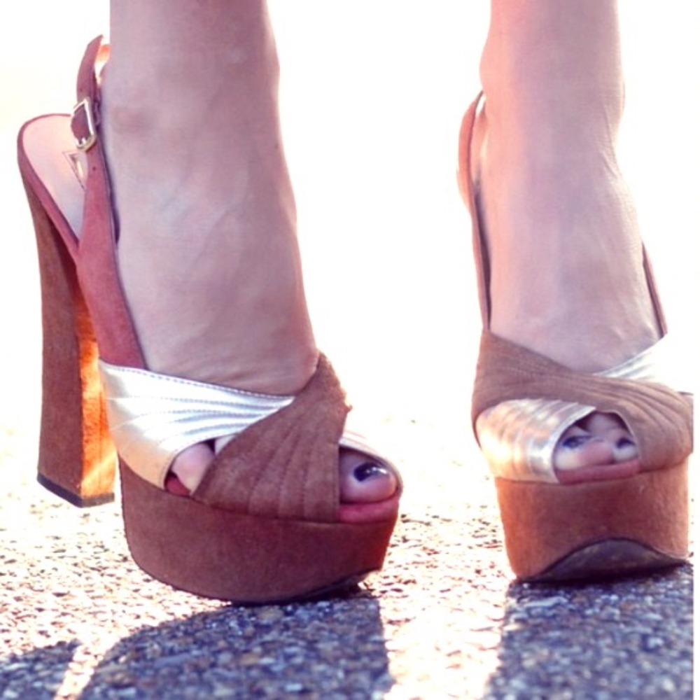 Gold Winged Halston Heritage Suede Platforms